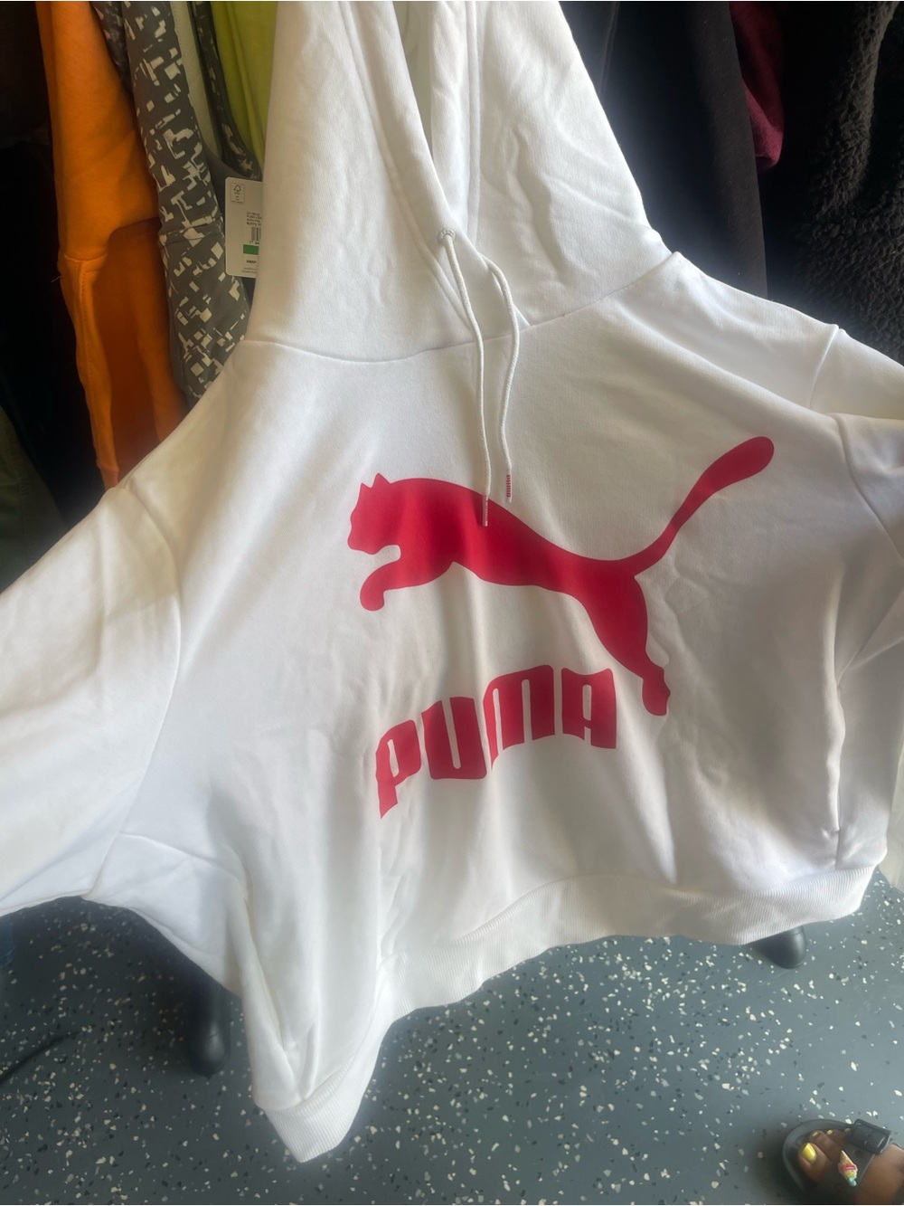Puma White Hoodie with Pink Logo